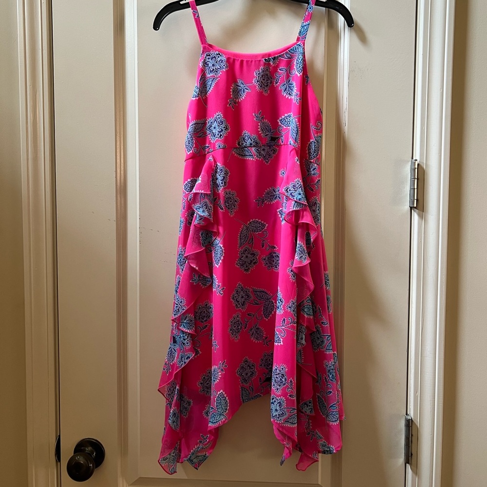 💗Fuchsia Pink and Blue Sleeveless Flowing Girls Sundress by Sequin Hearts 12💗
